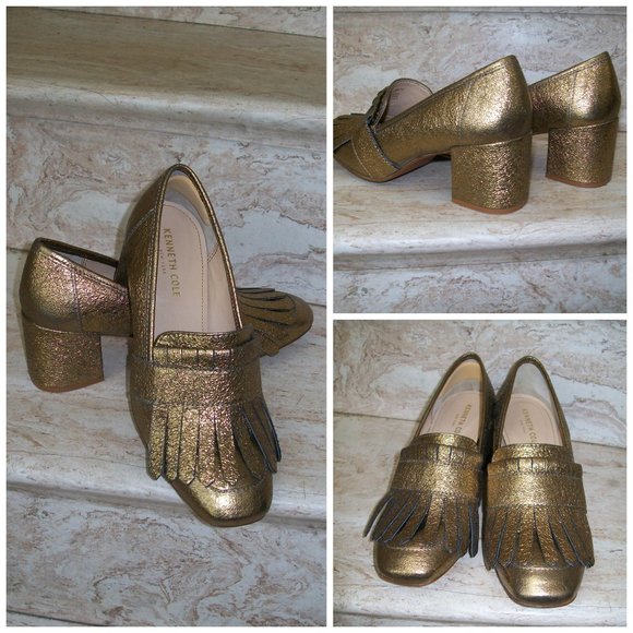 Kenneth Cole New York Women's Macey Kiltie Toe Dress Pump Square Toe Gold 7 1/2 - Picture 1 of 10